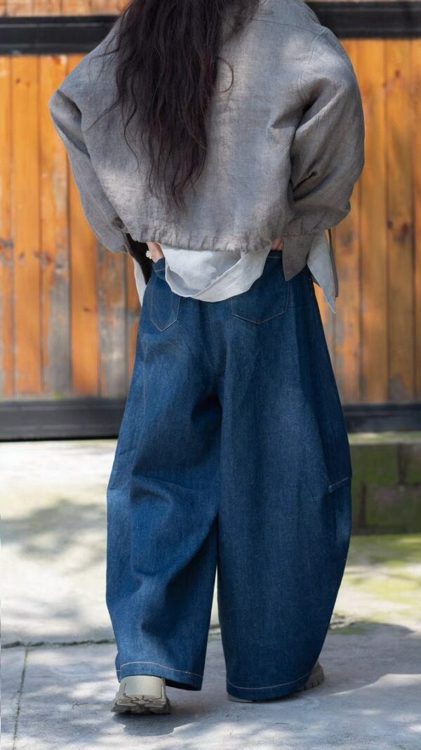 Dark Blue Denim Pants Linen Wide Leg Pants, Soft Maxi Flax Pants Plus Size Pants, Retro High Waist Trousers Long Hemp Pants For Women