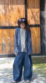 Dark Blue Denim Pants Linen Wide Leg Pants, Soft Maxi Flax Pants Plus Size Pants, Retro High Waist Trousers Long Hemp Pants For Women