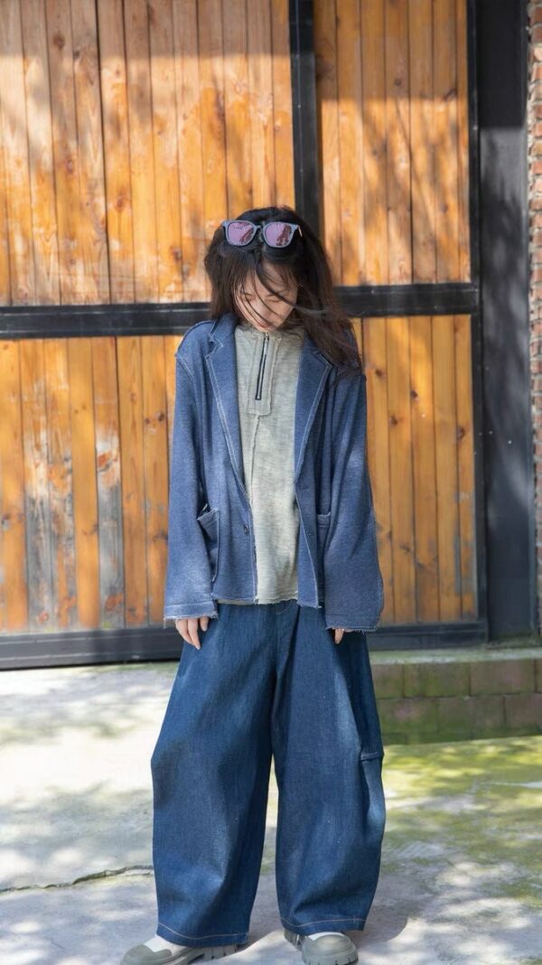 Dark Blue Denim Pants Linen Wide Leg Pants, Soft Maxi Flax Pants Plus Size Pants, Retro High Waist Trousers Long Hemp Pants For Women