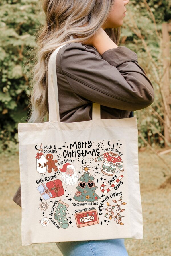 Merry Christmas Tote Bag, Santa Tote Bag, Giving Tote Bag, Tote Bag For Women, Matching Christmas Bags Tote Bag