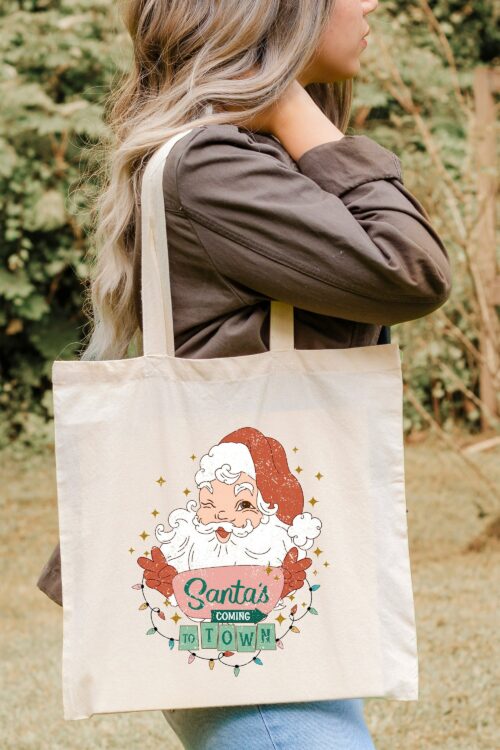 Santa'S Coming To Town Tote Bag, Christmas Tote Bag, Tote Bag For Women, Matching Bags, Tote Bag, Santa Tote Bag For Ladies