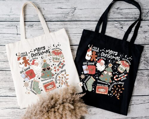 Merry Christmas Tote Bag, Santa Tote Bag, Giving Tote Bag, Tote Bag For Women, Matching Christmas Bags Tote Bag