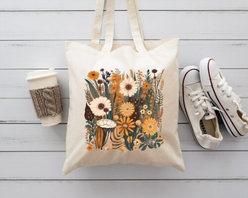 Wildflower Tote Bag, Floral Tote Bag, Gift For Women Totes, Birthday Gift Bag