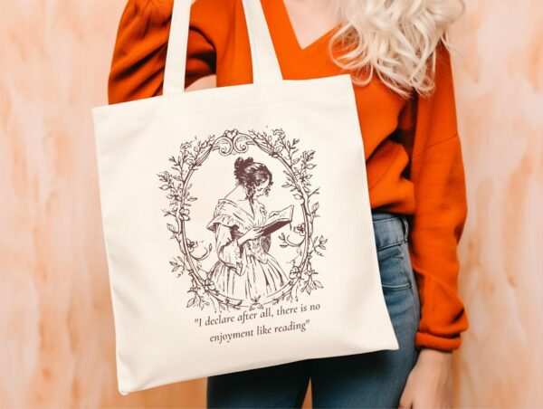 Pride And Prejudice Canvas Bag, Light Academia, Bookish, Jane Austen Quote, Jane Austen, Book Lover Gift, Book Quote, Library Bag, Gift