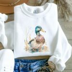 Retro Duck Wilderness Scene Sweatshirt, Duck Sweatshirt, Boho Unisex Crewneck, Forest Sweatshirt, 90S Nostalgia Mallard Duck Sweatshirt