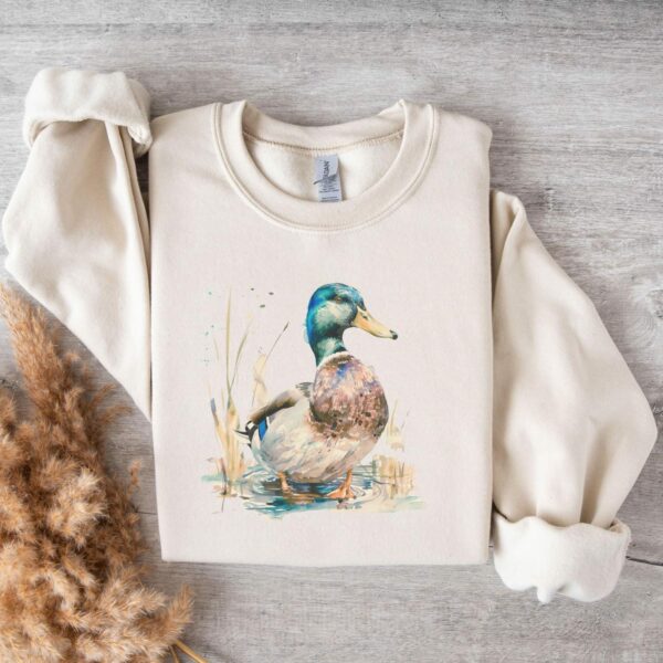 Retro Duck Wilderness Scene Sweatshirt, Duck Sweatshirt, Boho Unisex Crewneck, Forest Sweatshirt, 90S Nostalgia Mallard Duck Sweatshirt