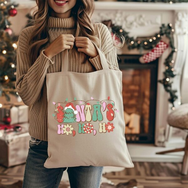 Custom Santa'S Ho Ho Ho Tote Bag, Santa Christmas Canvas Bag, Gift For Christmas, Festive Christmas Bag, Christmas Gift, Xmas Holiday Gift