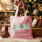 Cotton Canvas Christmas Tote Bag, Merry Christmas Tote Bag, Christmas Gifts, Xmas Present Tote Bag, Xmas Gift Tote Bag, Family Gifts