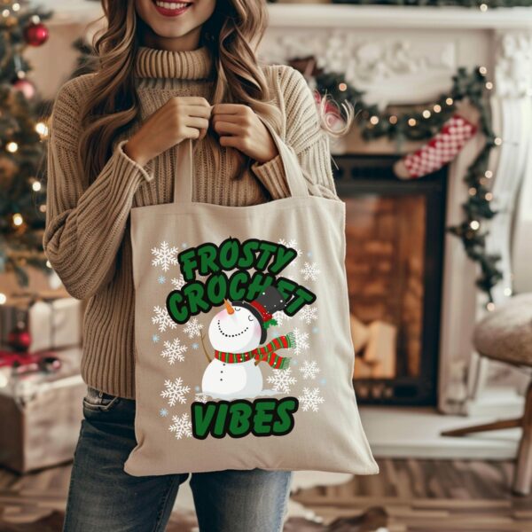 Christmas Crochet Tote Bag For Yarn Lovers, Cute Holiday Canvas Bag, Perfect Christmas Gift And Project Tote