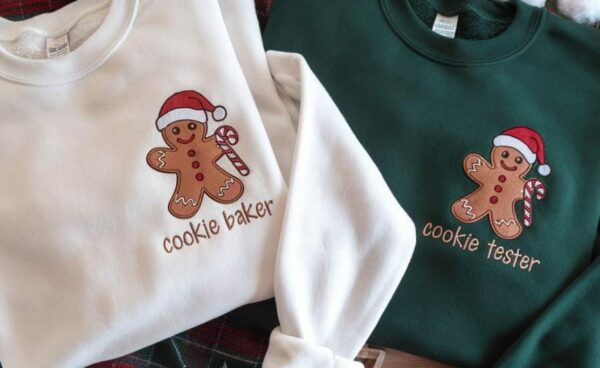 Christmas Cookies Couple Embroidered Sweatshirt, Cookies Tester And Cookies Baker Embroidered, Sweaterchristmas Embroidered Sweatshirt