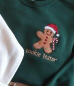 Christmas Cookies Couple Embroidered Sweatshirt, Cookies Tester And Cookies Baker Embroidered, Sweaterchristmas Embroidered Sweatshirt