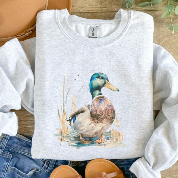 Retro Duck Wilderness Scene Sweatshirt, Duck Sweatshirt, Boho Unisex Crewneck, Forest Sweatshirt, 90S Nostalgia Mallard Duck Sweatshirt