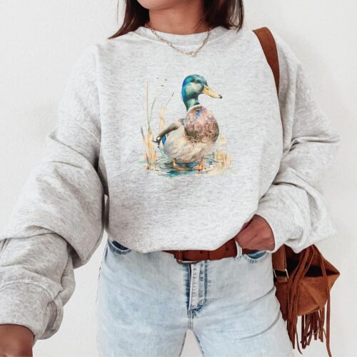 Retro Duck Wilderness Scene Sweatshirt, Duck Sweatshirt, Boho Unisex Crewneck, Forest Sweatshirt, 90S Nostalgia Mallard Duck Sweatshirt