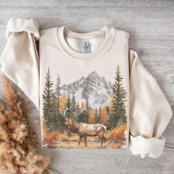 Retro Deer Wilderness Scene Sweatshirt, Deer Sweatshirt, 90S Nostalgia Animal Sweatshirt, Boho Unisex Crewneck, Forest Sweatshirt, Montana