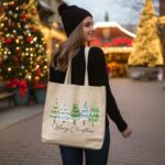 Cotton Canvas Christmas Tote Bag, Merry Christmas Tote Bag, Christmas Gifts, Xmas Present Tote Bag, Xmas Gift Tote Bag, Family Gifts