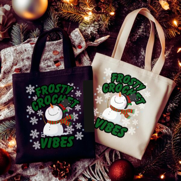 Christmas Crochet Tote Bag For Yarn Lovers, Cute Holiday Canvas Bag, Perfect Christmas Gift And Project Tote