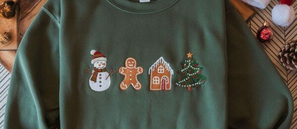 Cute Gingerbread Cookies Embroidered Sweatshirt, Womens Christmas Sweatshirt, Merry Christmas, Gift For Christmas