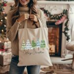 Cotton Canvas Christmas Tote Bag, Merry Christmas Tote Bag, Christmas Gifts, Xmas Present Tote Bag, Xmas Gift Tote Bag, Family Gifts