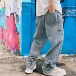 Baggy Wide Leg Jeans Men New Streetwear Prints, Korean Fashion Drapes, Straight Casual Denim Cargo Pants