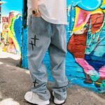 Baggy Wide Leg Jeans Men New Streetwear Prints, Korean Fashion Drapes, Straight Casual Denim Cargo Pants